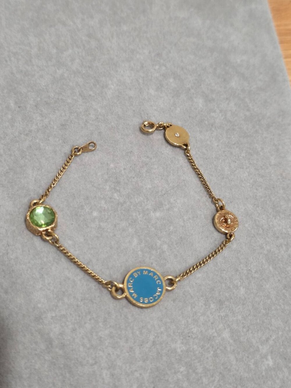 Marc by Marc Jacobs Gold Tone Station Bracelet Blue Enamel Green Crystal